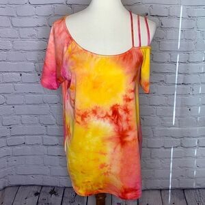 NEON TYE DYE COLD SHOULDER TOP